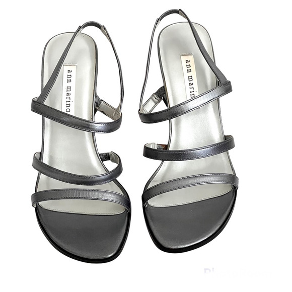 Ann Marino Shoes - Ann Marino Lizzy Sandals Block Heels Metallic Strappy Leather 8 M New